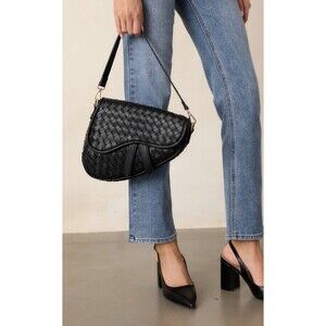 Urban Expressions Scout Crossbody Black Woven Saddle Bag Vegan Leather Chic NWOT